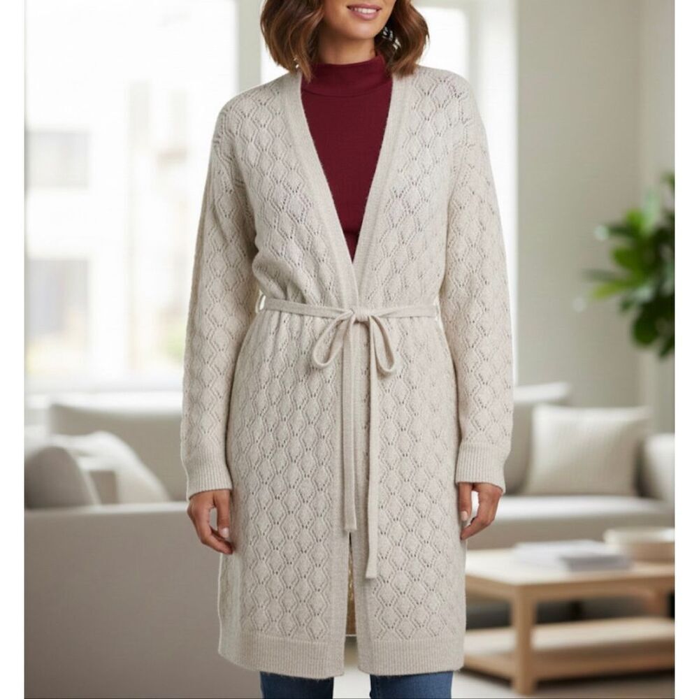 Soft Surroundings Knit Belted Cream Cardigan
